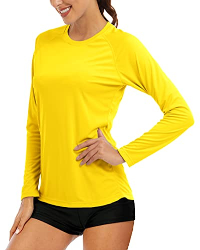 MAGCOMSEN Running Shirts Women Athletic Shirts Women Workout Shirts for Women UV Shirts for Women Long Sleeve Shirts Summer T Shirts Yellow