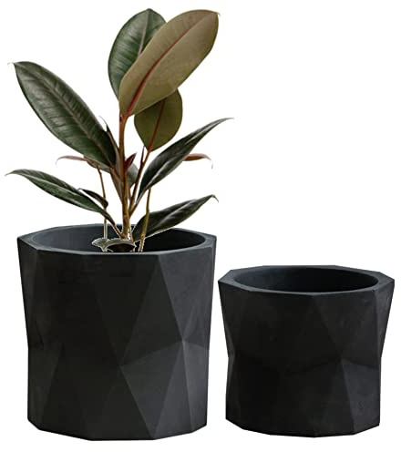 Olly & Rose Designer geometriska växtkrukor trädgårdsplanterare set 2 inomhus utomhus växt blomkruka set (Matt svart)