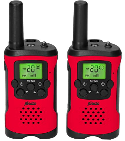 Alecto FR-115RD - Set de Deux talkies-Walkies pour Enfants - Walki Talki avec portée jusqu'à 7 kilomètres - Walky Talky 8 canaux - Lampe de Poche intégrée - écran éclairé - Red