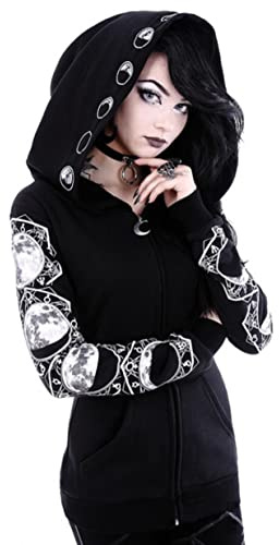 Dam Casual Huvtröjor Punk Gothic Hoodie Sweatshirt Witch Moon Girls Svart Långärmad Goth Oversized dragkedja Kläder Plus Size