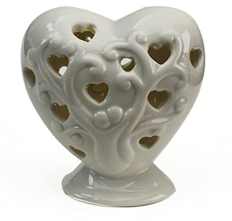 DLM32969 (Kit 6 Pezzi) Cuore con Luce LED Lampada Lume Porcellana Bianca Matrimonio Nozze Coppia Innamorati Albero della Vita bomboniera