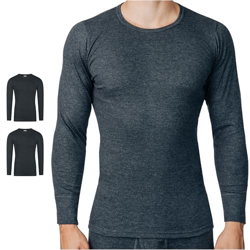 SES Maglietta a maniche lunghe da uomo, taglia S-4XL, in 100% cotone, traspirante, da uomo, lunga come maglietta da notte o da notte, grigio mélange, XXL