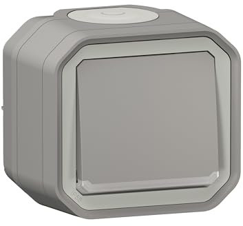 LEGRAND, Plexo New Feuchtraum-Aufputz-1-Fach Wechselschalter mit Kontrollfunktion, integrierte Indikatorleuchte, 10 Ampere, 250 Volt, IP55 - IK07, Farbe: Grau, 069712L
