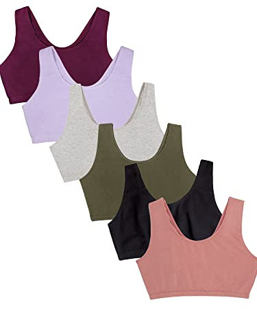 Fruit of the Loom Women's Built Up Tank Style Sports Bra Value Pack, Opaque, Black/Heather Grey/Olive/Purple/Lilac/Dusk, 42 (Pack of 6)