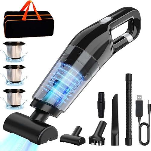 Handstaubsauger, 15000 Pa Kabelloser Wiederaufladbarer Leichter Tragbarer Auto-Handstaubsauger, Starker Saug-Min mit HEPA-Filter für Auto, Zuhause, Büro, Tierhaare(Schwarz)
