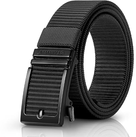 Fairwin bälte herr, bälte utan hål nylon herrbälte, automatiskt bälte män, justerbart bälte utomhus spänne bälten sport bälte i presentförpackning, svart-c, L: Länge 135cm/ für Taille 45-48