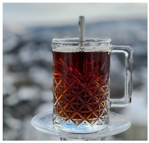 Topkapi - 6-tlg Türkisches Tee-Set Umay-Sultan für 2 Personen │ 2 Glas-Becher, 2 Untersetzer und 2 Löffel │ Sen & Ben Serie │ Glas mit Kristall-Design │ Wundervoll für Tee, Cappuccino, Kaffee