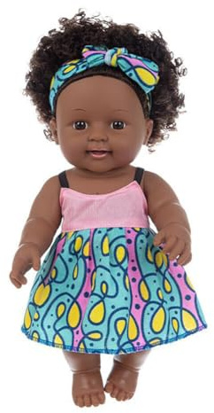BYNYXI Svart babydocka, 30 cm afrikansk docka för barn lekdocka mjuk kropp realistisk babydocka svart docka med hår återfödd docka leksak för barn från 18 månader