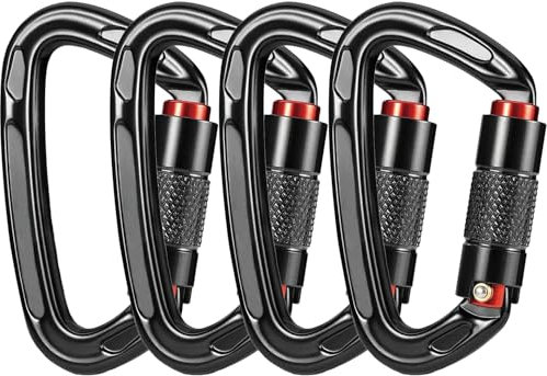 Karabiner Klettern, 4 Stück Schwerlast Kletter Karabiner,Es Könnte Max 2550kg Halten, TOOSOAR Kletterkarabiner für Bergsteigen, Abseilen, Hängematten, Schaukel