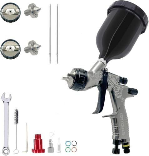 HVLP Air Spray Gun 1.3mm/1.8mm Nozzles Stainless Steel Nozzle and 400CC Mix Tank with Adapter Professional Gravity Feed Sprayer Automotive (Black)