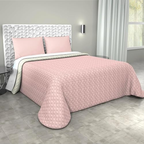 Copriletto Singolo Trapuntato Double Face, Made in Italy - Trapunta Primaverile/Estiva in Morbida Microfibra - Trapuntino Bicolore disponibile in Vari Colori - 160x260 cm (Rosa Cipria/Panna)