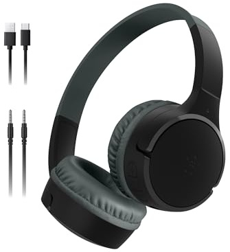 Belkin SoundForm Mini - Wireless Bluetooth Kids Headphones, 30H Battery, 85dB Safe Volume Limit, Built-in Microphone - Toddler On-Ear Earphones for iPhone, iPad, Fire Tablet, Ideal for School - Black