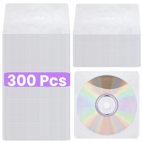 300 Pcs CD DVD Sleeves, Double-Sided Refill Plastic Sleeve for CD & DVD Storage Binders Disc Case, Disc Holder for Protection Replacement