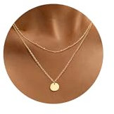 Dochais Damen Layered Anhänger Kette, Hypoallergene 14K Gold Vergoldet Zarte Mehrreihige Halskette, Wasserfest Einstellbare Kette mit Perlen/Coin/Herz/Zirkon, Modeschmuck Kette Gold für Frauen