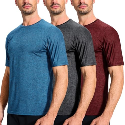 E-LIINJOYE 3 Pack Men's Quick Dry Moisture Wicking T Shirts Lightweight and Breathable Sports Tops Gym Running Short Sleeve,XL 3P2