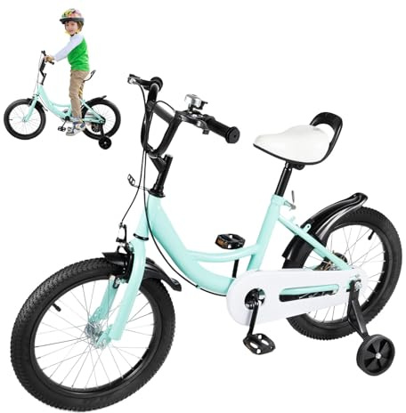 OUBUBY Vélo Enfant 16 pouces Bicyclette Enfant avec Stabilisateurs, Vélo Enfant Filles et Garçons Âge 5-8, Vélo Réglable en Hauteur avec Roues d'Entraînement pour Garçons et Filles