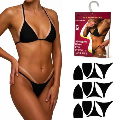 3-Pack Brazilian Self Tanning Bikini Tape for Flawless – Adhesive Bikini Stickers for Spray Tan, Streak-Free Tan Lines – No-Slip Fit for Sun, Spray & Bed Tanning – Bikini Tape Waterproof | Tanning Tape Bikini Line for Flawless, Streak-Free Tan Line, No-Slip, For Sun, Spray Tan & Tanning Bed