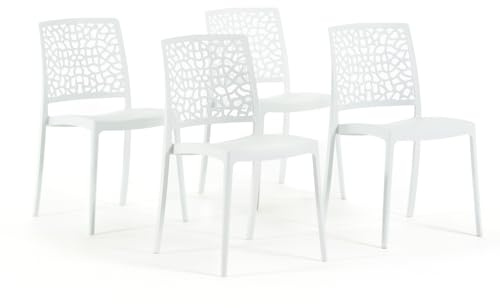 SIEDITI FUORI E DENTRO Sedie impilabili in polipropilene con fibra di vetro per esterno/giardino o interno, idrorepellenti e resistenti, design moderno e naturale - Alina (4, Bianco)