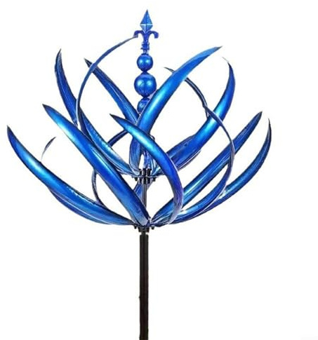 Springwillfly Molino de viento giratorio, escultura giratoria de viento de metal para jardines, patios, decoración de patios, 20 x 90 cm (azul)