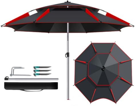 RTVGNSZSJL Parasol De Pêche Extérieur 200/220/260cm Parasol De Plage Coupe-Vent, Protection UV Parasol De Terrasse Portable pour Camping, Voyage, Pêche(Red,260cm/8.5ft)