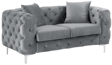 Vente-unique - Canapé 2 Places Chesterfield en Velours Anthracite Edwina