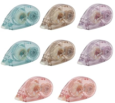 pawpoem 8 PCS 8 mm x 8 m Pegamento en Cinta Roller, Cinta Adhesiva, Pegamento Rodillo Adhesivo, Cinta Adhesiva Doble, Ideal para Manualidades, Fotos, Tarjetas, Sobres, Oficina, Escuela