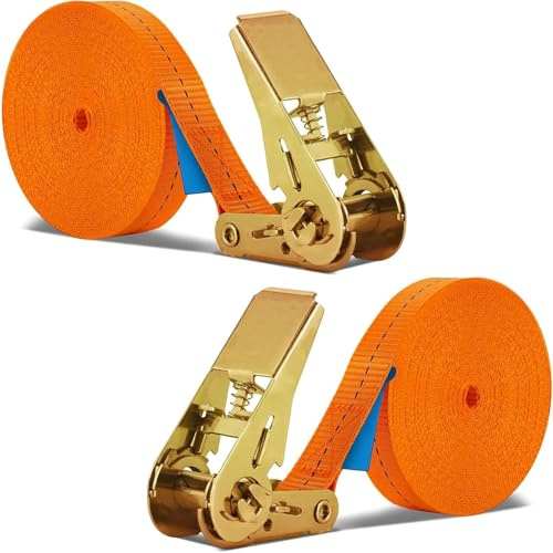 Anhoer Lot de 2 sangles d'arrimage avec verrou à cliquet - 10 m x 25 mm - Charge maximale : 1000 kg - Pour charge fixe - Pour voiture, diable, moto, bagages, camping, transport