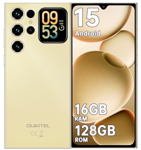 OUKITEL C62 Mobile Phones 2025 - Android 15, 6.88 Smart phone, 16GB+128GB/1TB, 5150mAh Battery Phone, 13MP Camera, 4G Dual SIM-Free & Unlocked Mobile Phones, Fingerprint/Face Unlock/GPS/BT5.0, Gold