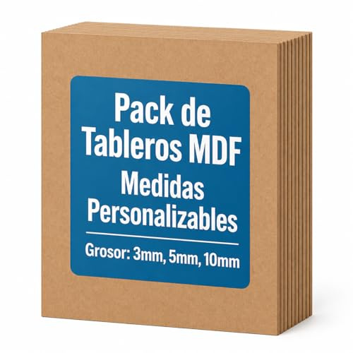 Tableros MDF (Madera DM) – Pack de Planchas para Manualidades, Corte Láser, Bricolaje, Maquetas, Marquetería, Artesanía, Modelismo, Calado, Decoración y Proyectos Escolares (3mm - 60x50cm - 5 uds)