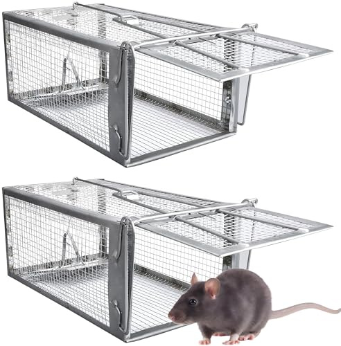 Trappola per Topi Vivi, 2 x Grande XXL Gabbie Trappola per Interno e Esterno - Senza Uccidere e Riutilizzabile - Pronta all'Uso - per Ratti e Piccoli Roditori - 31 cm x 17 cmx 13.5 cm