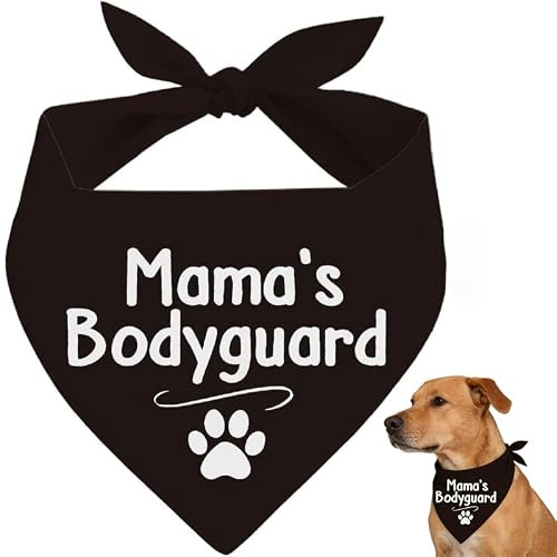 Dog Bandana “Mama’s Bodyguard”, Black Pet Neckerchief Scarf for Small Medium Large Dogs, Funny Puppy Bib with Paw Print, Dog Mum Gift, Tie-On Dog Photo Prop for Walks, Parties and Everyday Wear