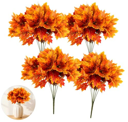 Lot de 4 Branches de Feuilles d'érable Artificielles, Tiges de Feuilles d'automne, 33 cm / 13 Artificielles Feuilles d'automne, Deco Automne pour une Ambiance Cosy, Événementiel et Espaces de Vie