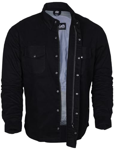 Bikers Gear Australia Chemise de Protection en Flanelle Kevlar Aramide doublée Noir uni avec CE 1621-1 Amovible