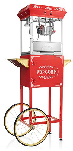 Olde Midway Vintage Style Popcorn Machine Maker Popper with Cart and 6-Ounce Kettle - Red