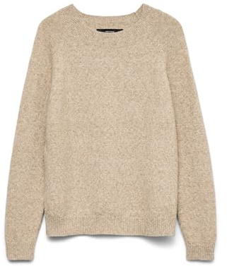 VERO MODA dam VMDOFFY LS O-hals blus GA NOOS 10201022, Beige (Sepia Tint/Melange), M