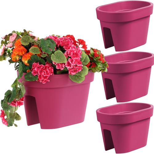 botle Lot de 3 Pots pour Plante, Jardinières Ovales pour Balcon - 39,5 cm - 12,3 l - Fuchsia
