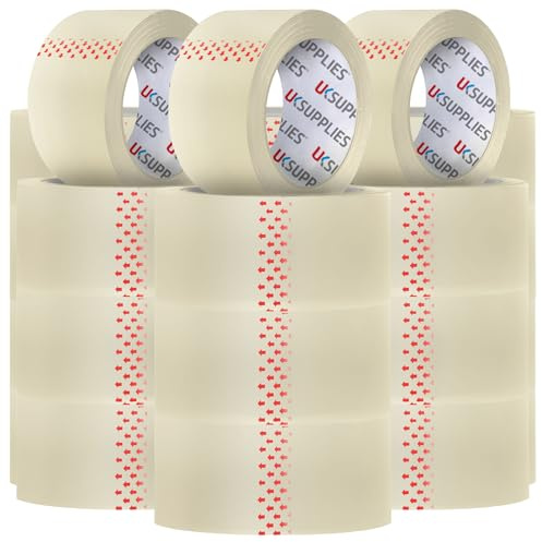 UK SUPPLIES LIMITED 36 Rolls LOW NOISE Premium Clear Packaging Tape (All Pack Sizes) 48MM X 66M Extra Strong Secure Sticky Adhesive Durable Parcel Sealing Tape for Packing Boxes & Moving Houses