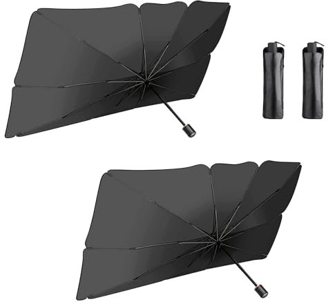 081 Store - 2 PEZZI Parasole auto ad ombrello, parabrezza interno auto ombrello con apertura rapida, parasole per auto protezione dal sole raggi UV 130x75 cm