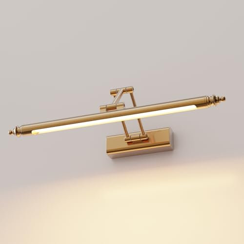 HMAKGG Spiegelleuchte Bad Vintage, LED Spiegellampe Badezimmer Retro, 50CM 8W Bilderleuchte Wandleuchte Badlampe aus Edelstahl, Warmweiß 3000K, IP44, 270° Rotation Bad für Spiegelschrank Beleuchtung