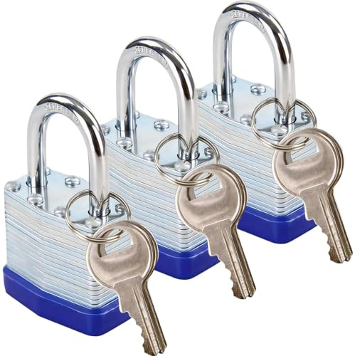 SEPOX® Trinity Keyed-Alike Padlocks Outdoor, Reinforced Laminated Steel Body Heavy-Duty 1-9/16 40MM, Uncuttable Standard Shackle, 3-Pcs-Lock, 6-Pcs Same Keys, for Gym Locker, Toolbox, Shed, Storage
