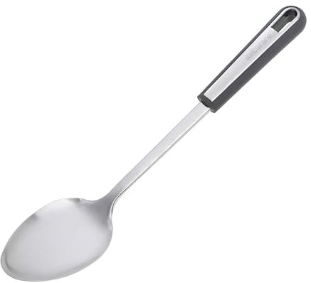 Wiltshire Aspire Solid Spoon, Stainless Steel, Stirring & Serving Utensil, Cooking Spoon, Anti-Slip Soft Touch Handle, Grey & Silver, 35x7.2x6cm