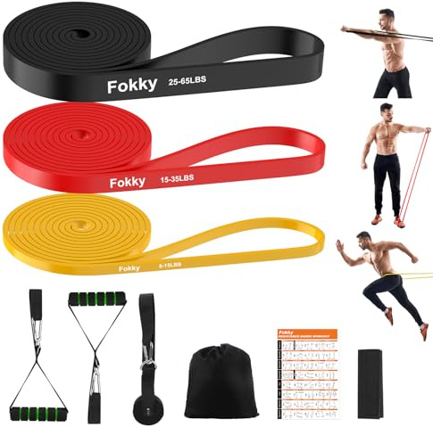 Fokky Elastici Fitness, 3 Livelli di Elastico Fitness, Elastici Palestra Con Ancore di Porta, Bande Elastiche Uomo Donna per Stretching Pilates, Yoga, Squat