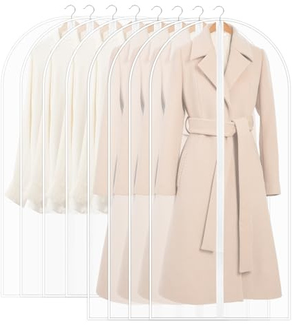 SOBEAU 8 Fundas de Ropa, Fundas Ropa Armario Transparente 60 x 120/100 cm, Bolsas Guardar Ropa Antipolvo Impermeable Camisas, Bolsa de Ropa para Traje, Vestidos, Camisas,Noche (Blanco)