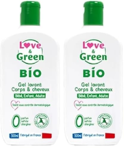 Love & Green - Gel Lavant Corps/Cheveux Bio 0% 500 ml - Fabriqué en France (Lot de 2)