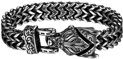 OIDEA Pulsera Cabeza Lobo Hombre: Pulsera de Cadena Viking Vintage para Caballero Acero Inoxidable Hipoalergénico - Para Uso Diario Ocio Regalos