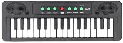 31 Tangenter Barnpiano, Barnklaviaturpiano med Mikrofon, Dubbla Effektlägen Demolåtar Rytmljudeffekter Volym Justerbar, Pedagogiskt Instrument Leksak Barnpresenter