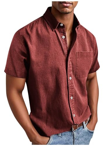 Camisa de manga corta para hombre, sin planchado, camisa para hombre con bolsillos, tallas grandes, camisa de manga corta, camisa de verano con botones, corte regular, camisa de verano