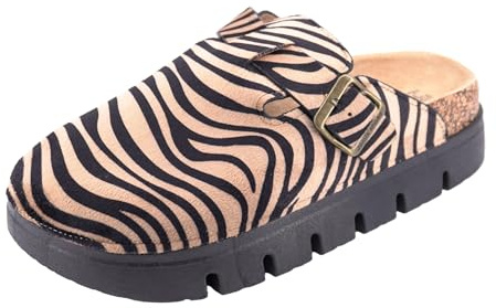 JOMIX Sabot Donna Invernali Ciabatte Chiuse in Pelle Scamosciata Pantofole Moda Comodi Zoccoli da Inverno con Stampa Leopardata WCT255085 (Zebra, 38 EU)