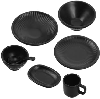 ERINGOGO 7 Stoviglie Miniatura Giapponesi in Ciotole Piatti e Tazze con Righe Verticali Accessori per Cucina Giocattolo per Decorazioni per Case delle Bambole e Micro Paesaggi