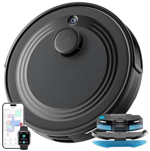 LEFANT M2 Robot Aspirapolvere Lavapavimenti con Mappatura Laser dToF 2 in 1, 6000Pa, Navigazione Intelligente PSD Anti-Ostacoli, 140 Min,Controllo APP/Alexa, Ideale per Peli Animali，Nero